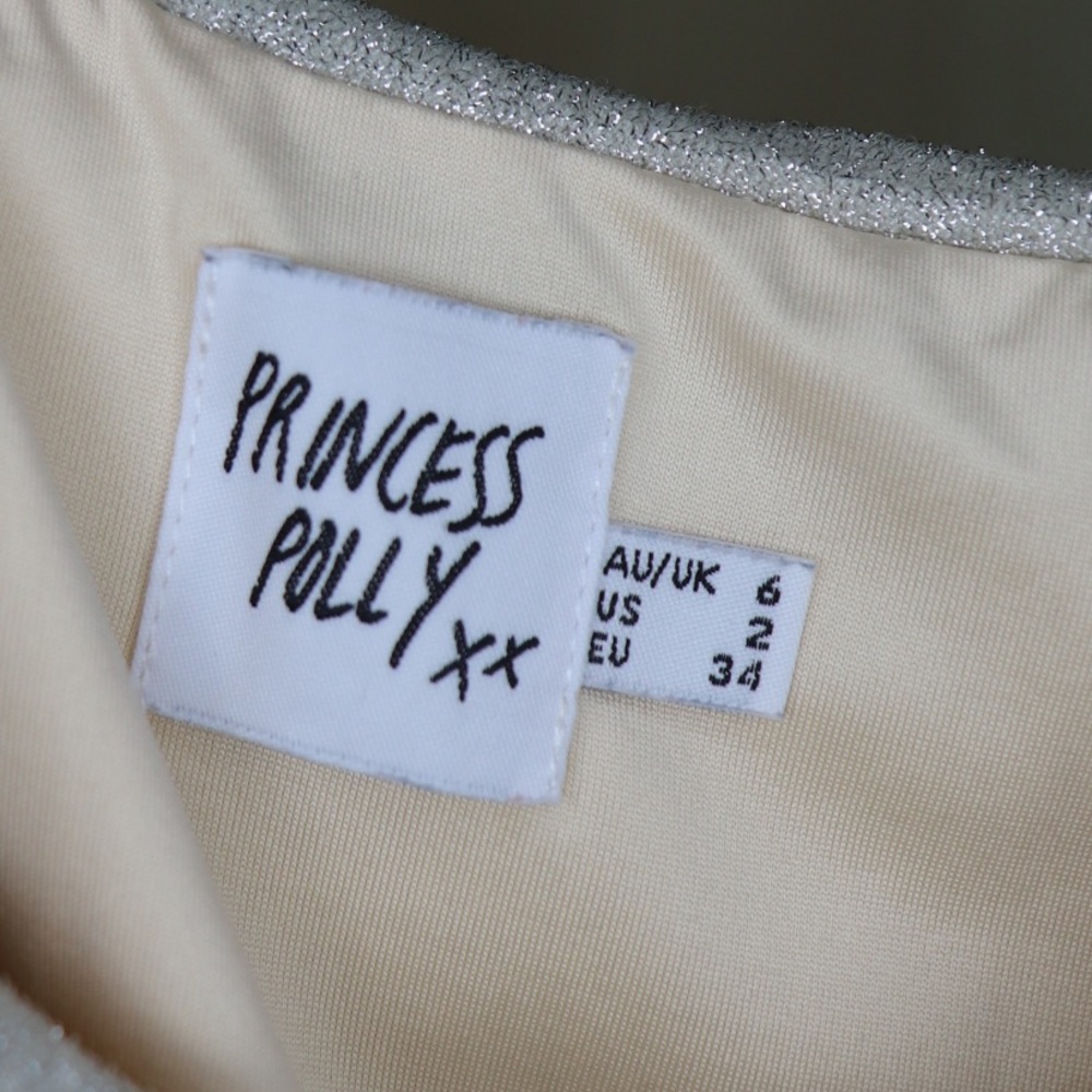 PRINCESS POLLY Gigi Glitter Ruched Crop Top Champagne Size 2 - Picture 4 of 4